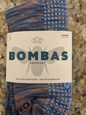 Bombas Men’s Gripper Socks — Blue with Orange Accents
